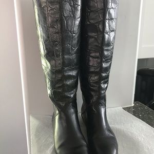 Calvin Kline black leather boot alligator pattern.